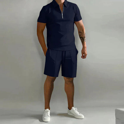 Men's Casual Co-ord Set | Quarter-Zip Polo and Drawstring Shorts