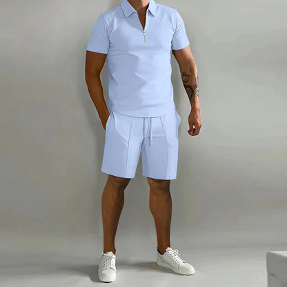 Men's Casual Co-ord Set | Quarter-Zip Polo and Drawstring Shorts