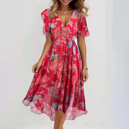 Women's V-Neck Midi Summer Wrap Dress | with Flutter Sleeves