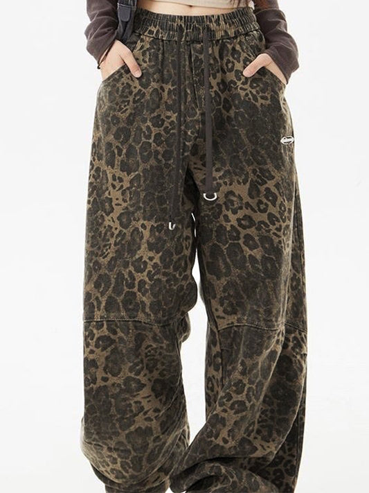 Punk Leopard Cargo Pants with Drawstring