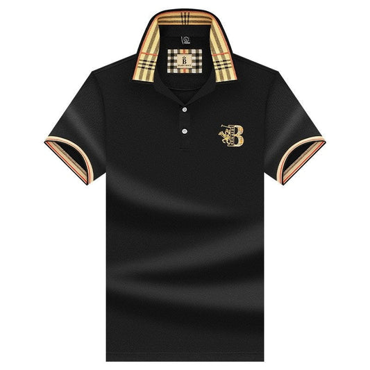 Men's Short Sleeve Business Casual Polo Shirt | with Checkered Pattern