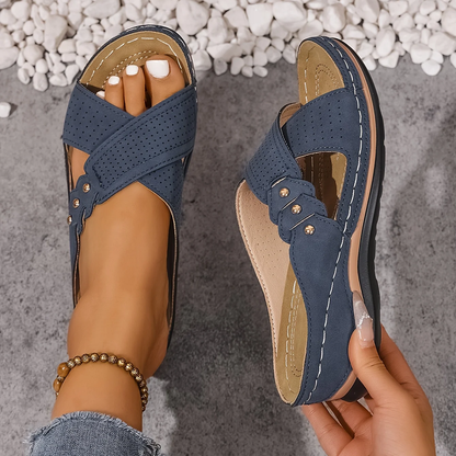 Women’s Summer Cross-Strap Wedge Sandals | Slip-On