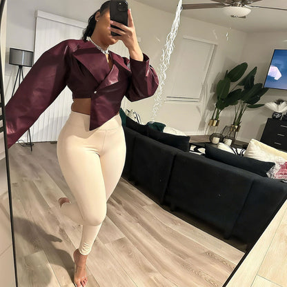 Veste courte en similicuir bordeaux pour femme - Romina 