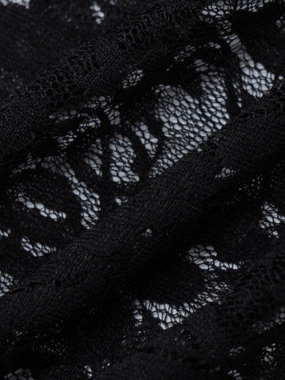 Black Vintage Lace Halter Backless Mini Dress with Tie Back
