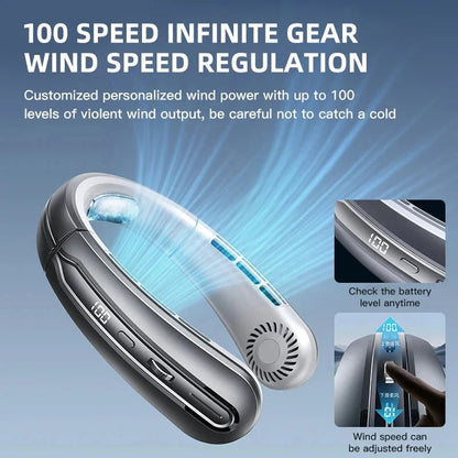 Bladeless Portable Neck Fan – 100 Speed Settings & 8000mAh Battery for Ultimate Cooling