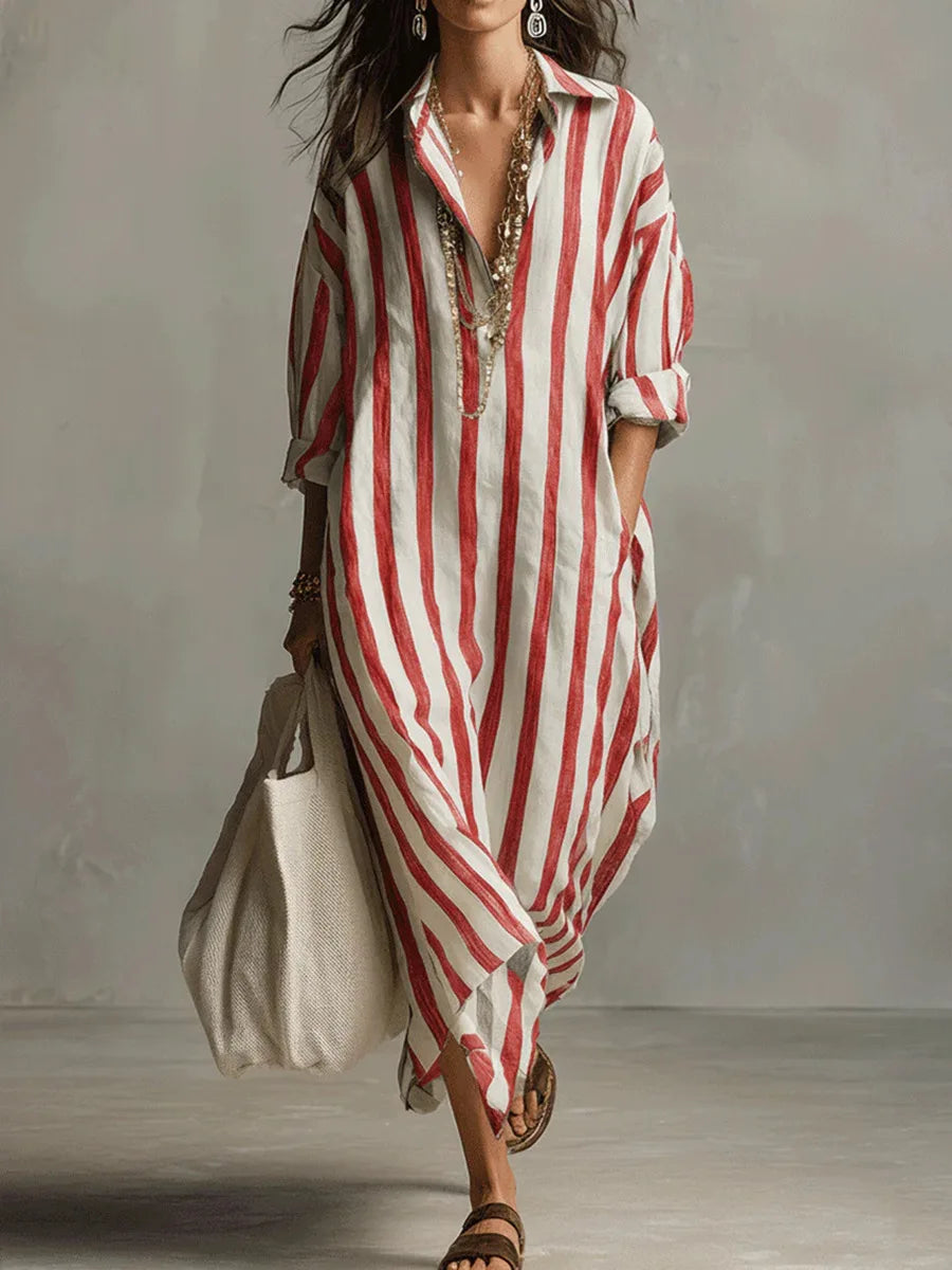 Women's Striped Maxi Shirt Dress | Long Sleeve