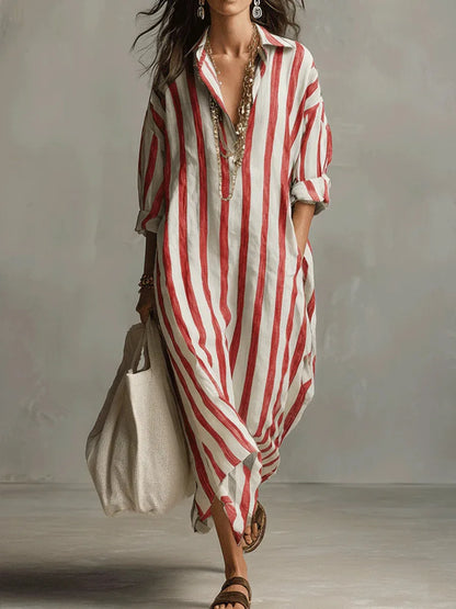 Women's Striped Maxi Shirt Dress | Long Sleeve