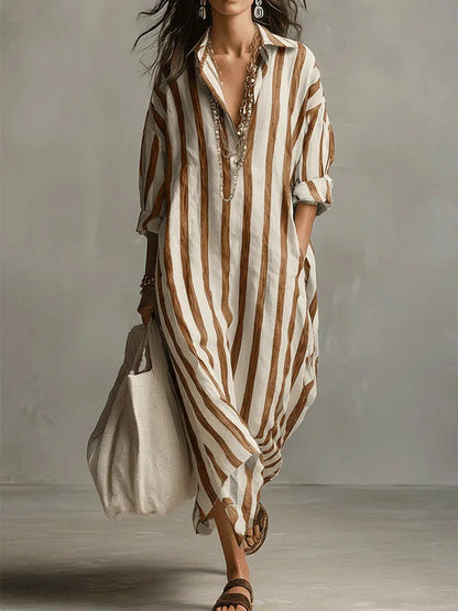 Women's Striped Maxi Shirt Dress | Long Sleeve