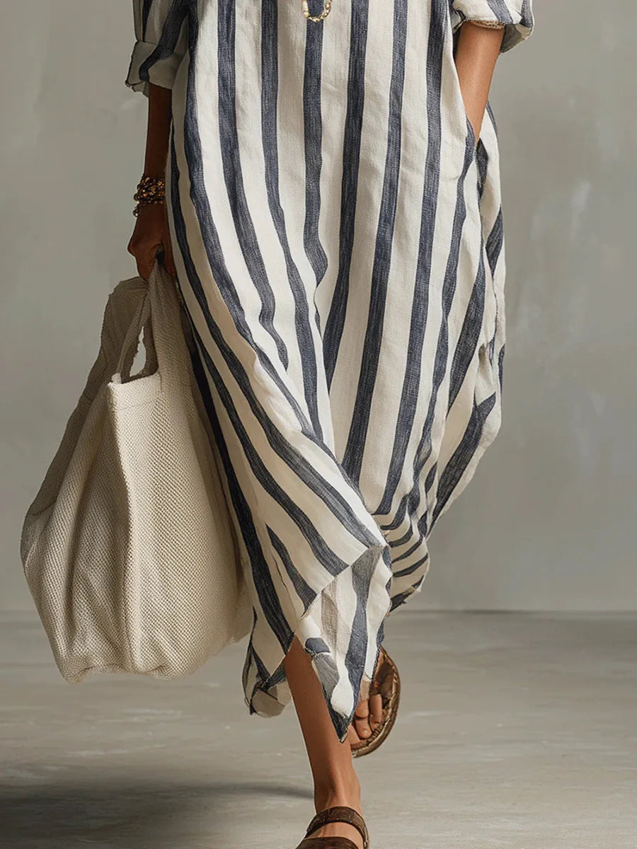 Women's Striped Maxi Shirt Dress | Long Sleeve