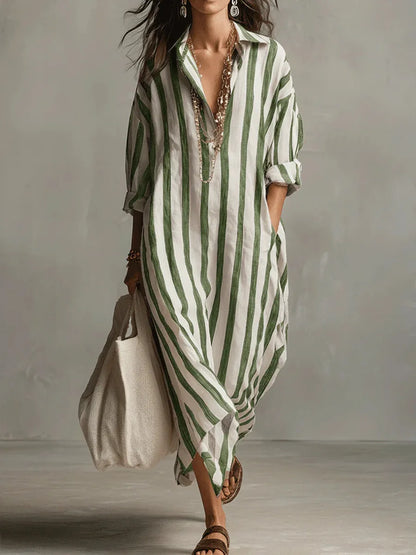 Women's Striped Maxi Shirt Dress | Long Sleeve