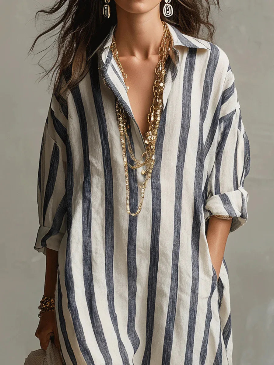 Women's Striped Maxi Shirt Dress | Long Sleeve