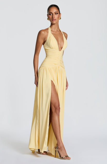 Women's Plunge Halter Neck Maxi Dress | Thigh High Split