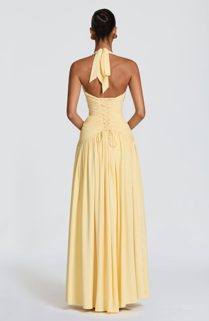 Women's Plunge Halter Neck Maxi Dress | Thigh High Split