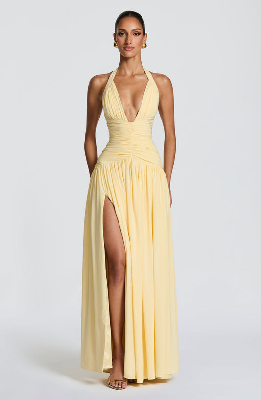 Women's Plunge Halter Neck Maxi Dress | Thigh High Split