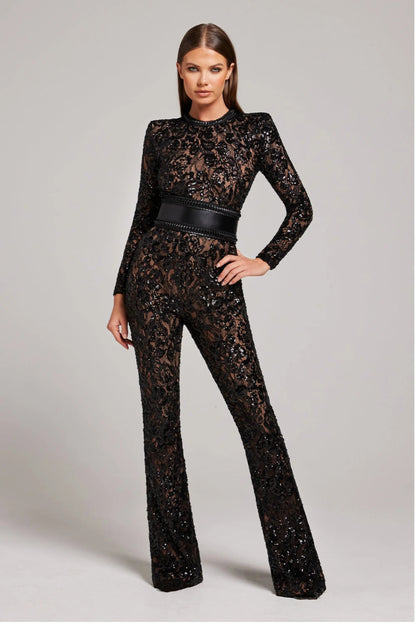 Women's Floral Jumpsuit with Flared Legs | Long Sleeve