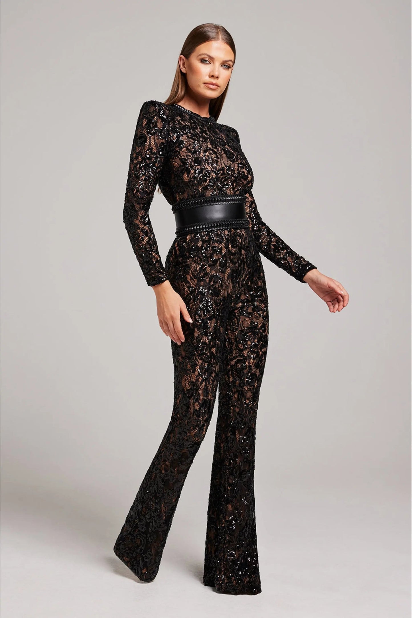 Women's Floral Jumpsuit with Flared Legs | Long Sleeve