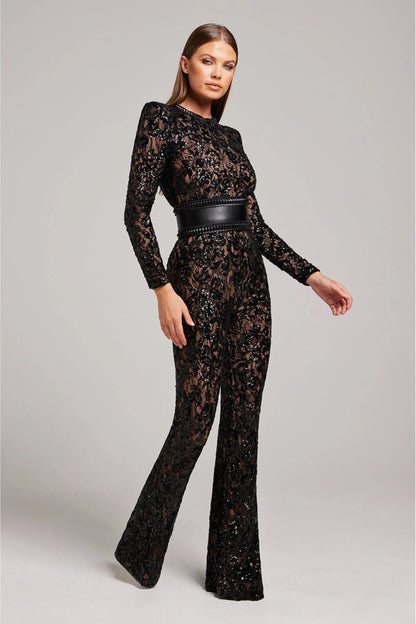 Women's Floral Jumpsuit with Flared Legs | Long Sleeve
