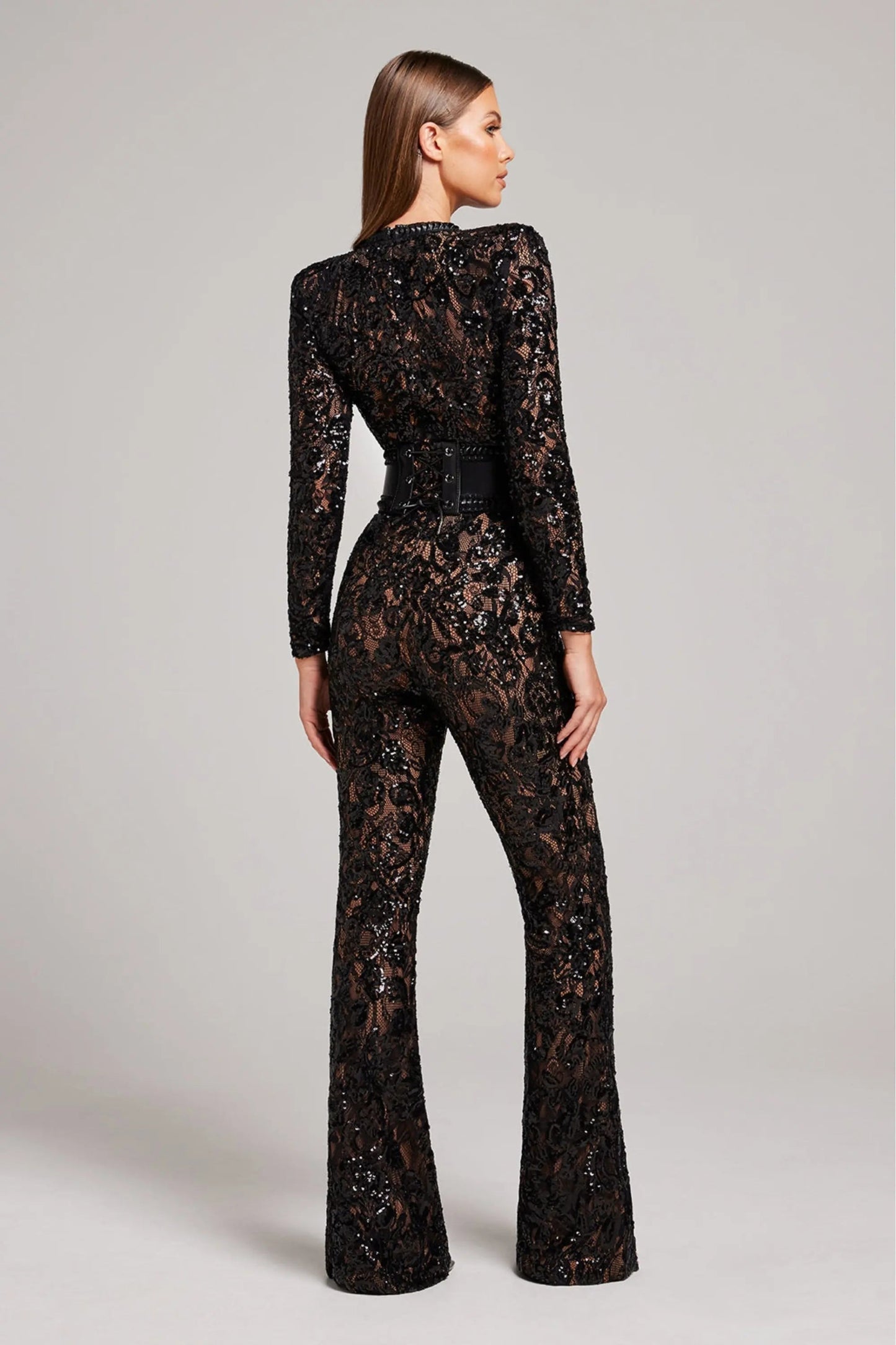 Women's Floral Jumpsuit with Flared Legs | Long Sleeve