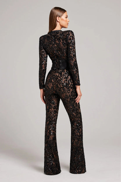 Women's Floral Jumpsuit with Flared Legs | Long Sleeve