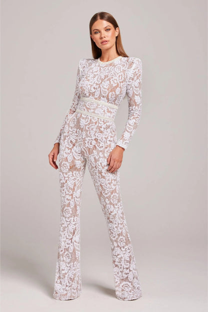 Women's Floral Jumpsuit with Flared Legs | Long Sleeve