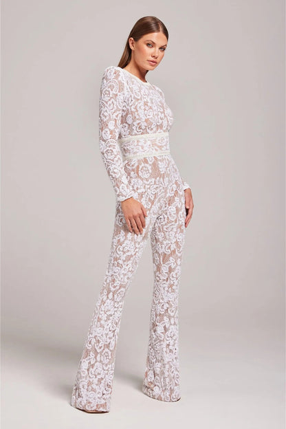 Women's Floral Jumpsuit with Flared Legs | Long Sleeve