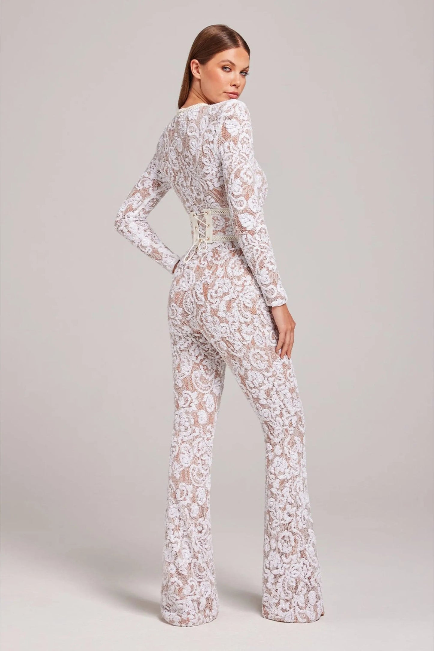 Women's Floral Jumpsuit with Flared Legs | Long Sleeve
