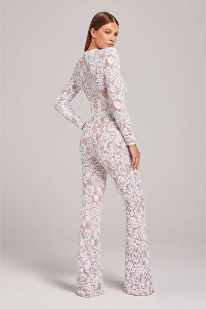 Women's Floral Jumpsuit with Flared Legs | Long Sleeve