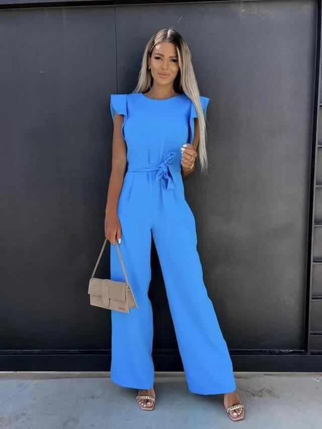 Women's Casual Butterfly Sleeve Jumpsuit | with Tie Belt