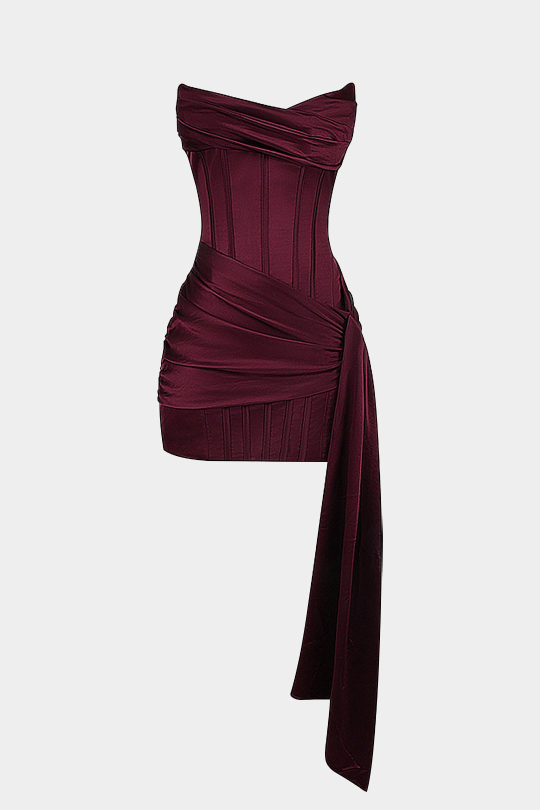 Burgundy Y2k Satin Asymmetrical Sleeveless Mini Dress –