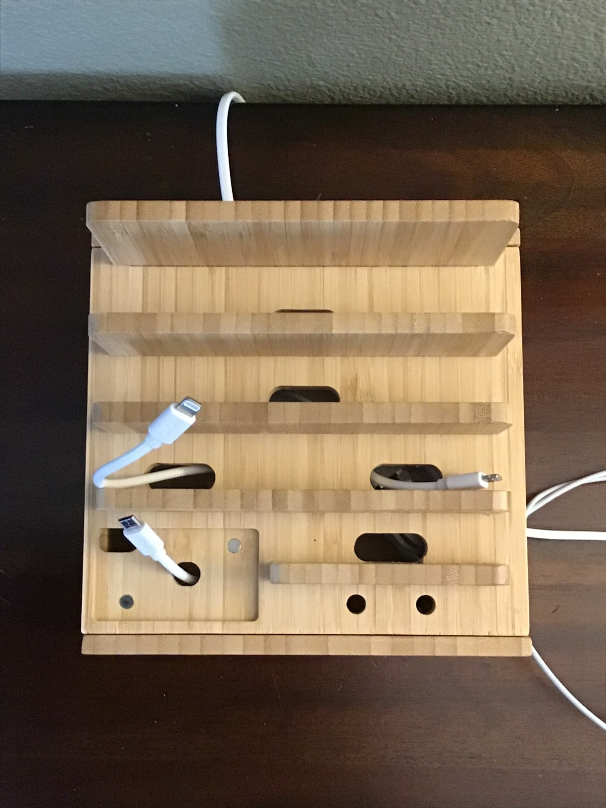 Bamboo Charging Station with 5 USB Ports & Organizer | Compatible with Smartphones, Tablets, and Smartwatches | Includes Cable Set