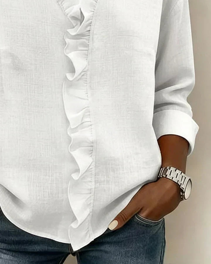 Women's Ruffle V-Neck Casual Summer Blouse | Long Sleeve