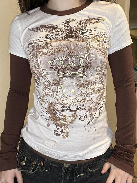 Haut à manches longues en deux pièces à imprimé gothique contrasté