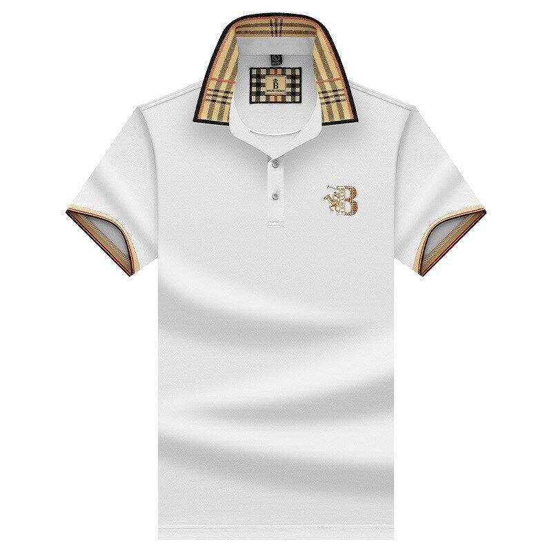 Men's Short Sleeve Business Casual Polo Shirt | with Checkered Pattern