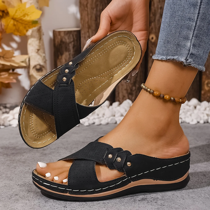 Women’s Summer Cross-Strap Wedge Sandals | Slip-On