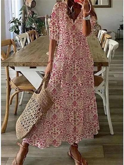 Women's Floral Boho Style Maxi Dress | V-Neck