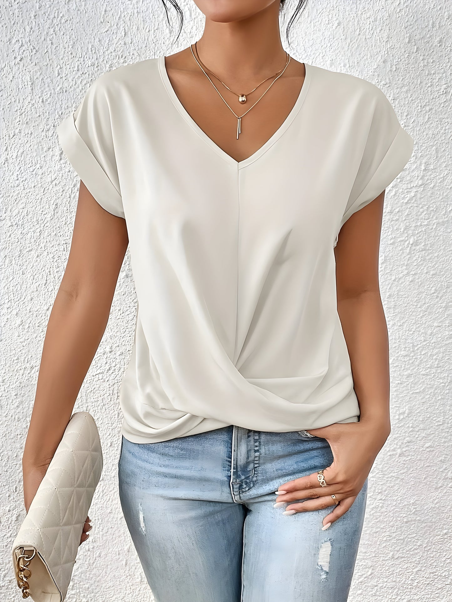Women's Solid Color V-Neck T-Shirt | Short Sleeve