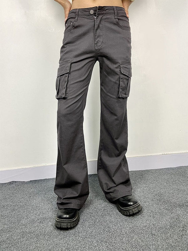 High Elasticity Flare Cargo Pants with Flap Pockets