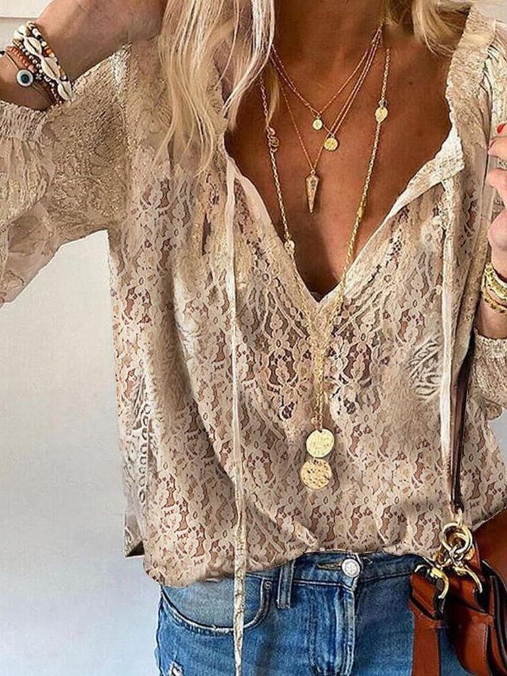 Women's Boho V-Neck Blouse | Long Sleeve