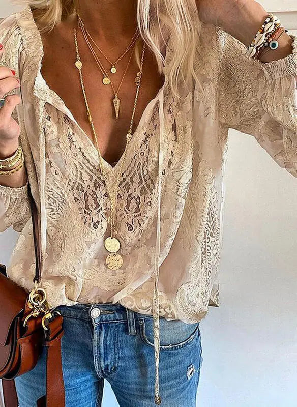 Women's Boho V-Neck Blouse | Long Sleeve