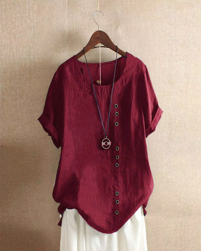 Women's Summer Casual Linen Blouse | Short Sleeve