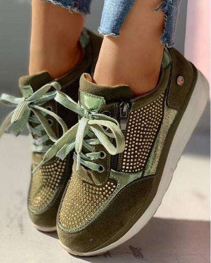 Women's Fashion Platform Sneakers | with Lacing and Zipper