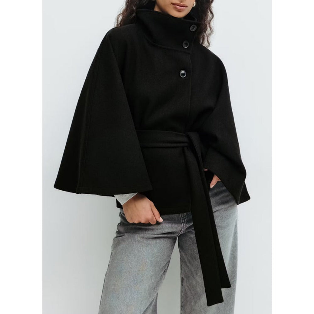 Manteau cape ceinturé à col montant pour femme - Iolanda