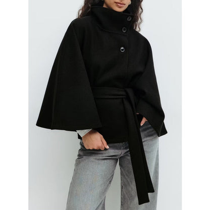 Manteau cape ceinturé à col montant pour femme - Iolanda