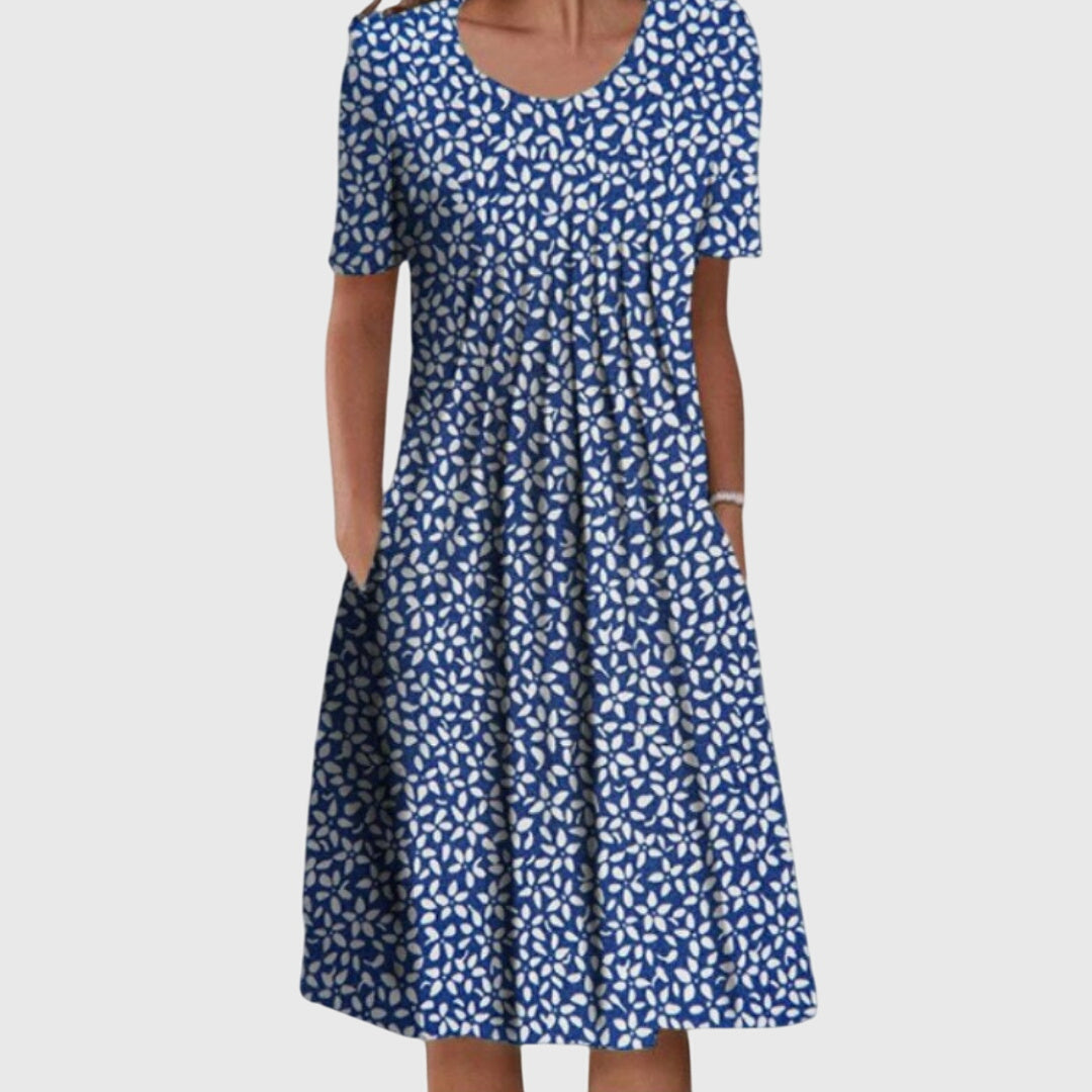 Women’s Floral Short Sleeve Midi Dress | with Pockets