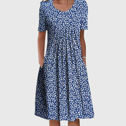 Women’s Floral Short Sleeve Midi Dress | with Pockets