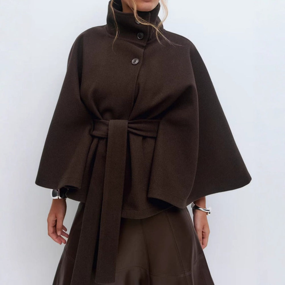 Manteau cape ceinturé à col montant pour femme - Iolanda