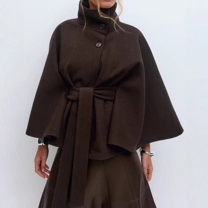 Manteau cape ceinturé à col montant pour femme - Iolanda