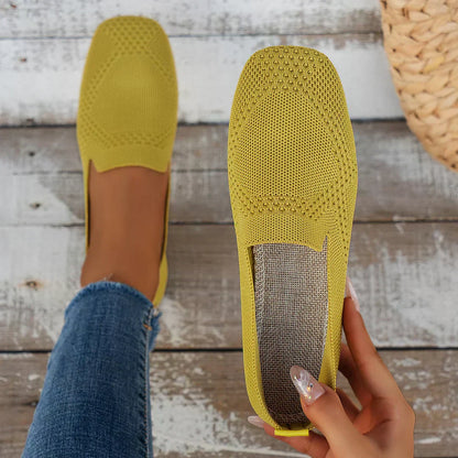 Women's Square Toe Knitted Flats | Slip-On
