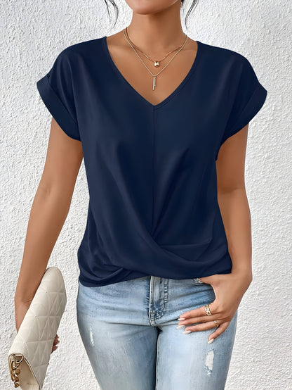 Women's Solid Color V-Neck T-Shirt | Short Sleeve