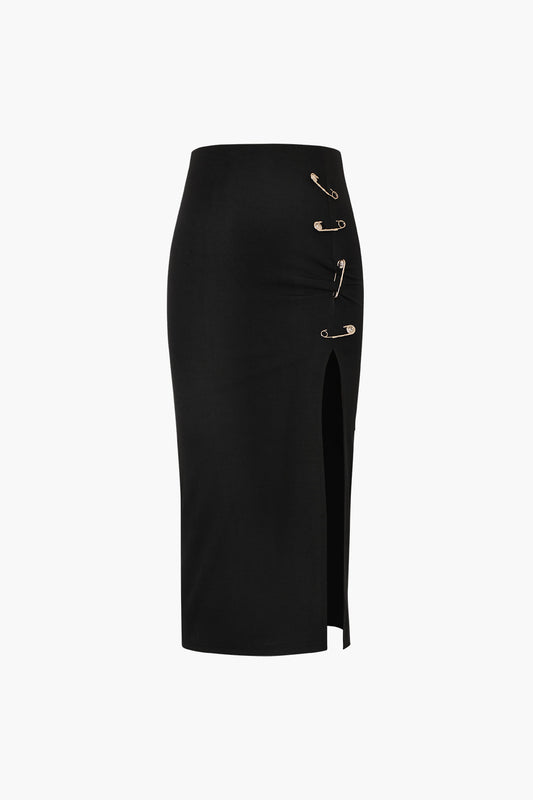 Zwarte Y2k Pothook Detail Slit Midi Rok 